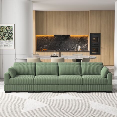 Sofá modular 4 plazas en pana – Sofá con reposabrazos, cómodo y espacioso, configuración flexible – Diseño, Verde