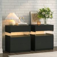 Cubehom Lot de 2 table de chevet LED à 3 tiroirs Table de chevet en acrylique pour chambre à coucher Salon , Noir