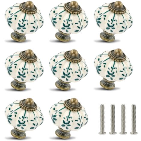 Lot de 12 boutons en céramique ivoire et verte - boutons d'armoire citrouille boutons de commode rétro - tirettes de tiroir vintage avec vis pour tiroir de placard armoire et projet de bricolage à la (1/5)