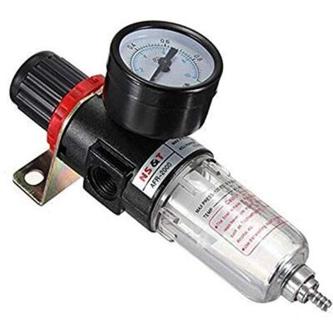 Regulateur de Pression d'air 1/4", Filtre Compresseur Dair, Séparateur d'Humidité, Filtrez l'Humidité, Nettoyez et Séchez l'air, Protégez les Outils à air Comprimé et les Dispositifs Pneumatiques (1/4)