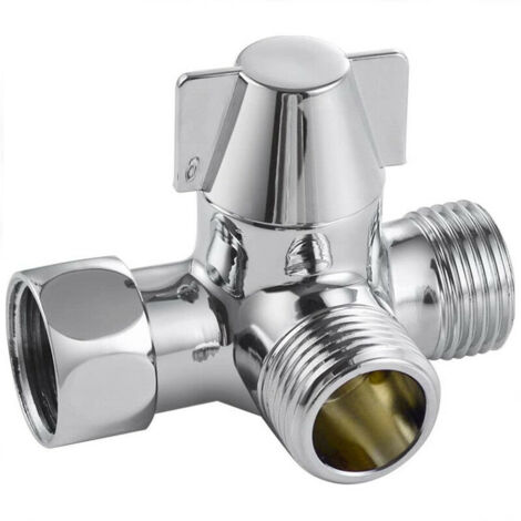 Inverseur à 3 voies Commutateur de vanne pour douche, Douchette et douche de tête bras de douche inverseur 3 voies laiton massif, chrome poli (1/4)