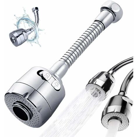Embout de robinet, rallonge de robinet de cuisine, ventilateur de robinet, rallonge de robinet de pulvérisation, rallonge de robinet rotatif à 360 °, mode mousse et pluie, 17 cm… (1/4)