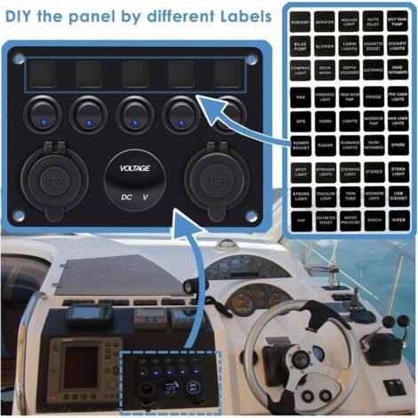 4 en 1 Marine Switch Panel, 12V 4.2A Dual USB Socket Chargeur Prise de Courant et LED Voltmètre et Allume-cigares - Label - Sport