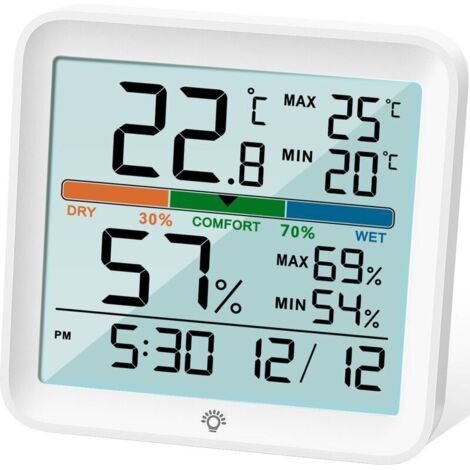 Hygromètre Thermomètre intérieur-Numérique Humidité Humidité Gauge précise Température Moniteur MAX / MIN Records, LCD horloge de rétroéclairage, l'icône Confort pour la de serre à domicile (1/4)