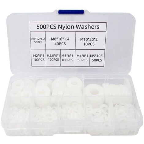 Rondelle Nylon Entretoise Plastique M2 M2.5 M3 M4 M5 M6 M8 M10 Ronde de Rondelle Plate 500 Pièces (1/4)