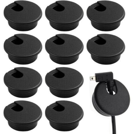 Lot de 10 passe-câbles de bureau, passe-câbles de 35 mm, solution idéale pour le bureau et la maison, passe-câbles avec scie cloche, gestion des câbles et cache-câbles (35 mm, noir) (1/4)