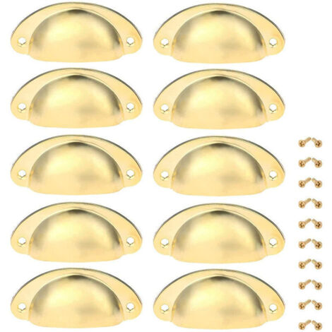 10 Pcs Poignée Or de Meuble Coquille Vintage Poignée pour Tiroir Armoire 82mm Bouton Porte Placard avec Vis (1/4)