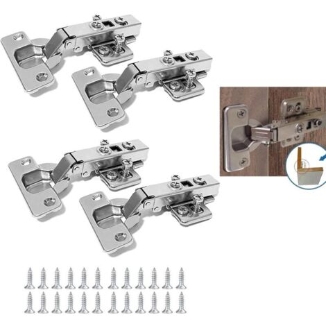 4Pcs Charniere Porte Placard Charnière à Fermetur Recouvrante Soft Close 110 Degré Charnière de Meuble Amortisseur Charnière avec Vis 35mm Automatique Charnières pour Placard, Armoires de Port (1/4)