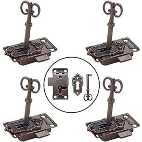 4 Pièces Serrure Antique et Clé Serrure de Porte de Placard Vintage Classique Serrure Meubles DéCoratifs pour BoîTes aux Lettres, Casiers, Armoires, BoîTes à Outils (Bronze Rouge) (1/4)
