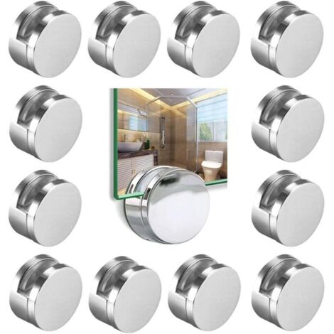12 pcs, pinces rondes pour miroir, Pinces en Verre pour Miroir de Salle de Bain Supports Rond Mural en Alliage de Zinc - Fixation de miroirCharge 15kg (1/4)