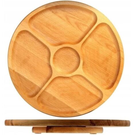 20cm Plateau Rotatif Plateau Divisé Rond Circulaire Pivotant En Bois Servant Snack (1/4)