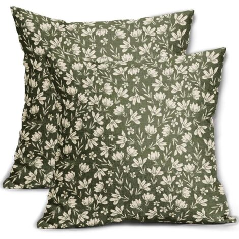 Lot de 2 Housses de Coussin Vert Olive de 45 x 45 cm, Motif Floral Rustique, imprimé Floral Mignon, Housse de Coussin décorative pour extérieur, canapé, Sofa et lit, 45 x 45cm