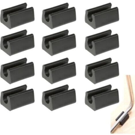 12pcs Patin Pied Chaise Tube Embout Tampon Capuchon Bouchon Protection Plancher Meuble Forme U en Plastique Chaise Casquettes,Chaise Jambe Caps Silicone Tube Pince (10mm,Schwarz) (1/4)