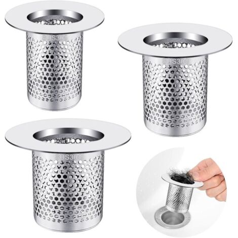 Attrape Cheveux Douche 3 Tailles, Filtre Cheveux Douche Argent Métal Inoxydable，Attrape Cheveux Baignoire Pince à Cheveux Bouchon Protecteur Marteau pour Douche Facile à Installer