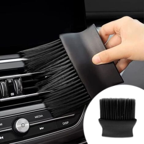 1 brosse à poussière pour intérieur de voiture, poils doux, brosse de nettoyage pour tableau de bord automobile, aérations de climatisation, cuir, anti-rayures (noir) (1/4)