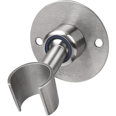 Support mural pour pommeau de douche, en acier inoxydable 304, réglable à 360°, compatible avec les flexibles de douche, fixation par vis, finition argent brossé. (1/4)