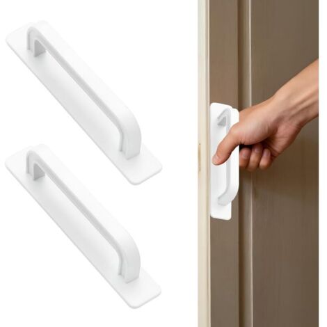 2 Pièces Poignées de Porte de Balcon Poignees porte Adhésives Poignée de Porte Extérieure Poignées de Porte Autocollantes pour Meuble Armoires Fenêtres Portes Coulissantes (Blanc) (1/4)