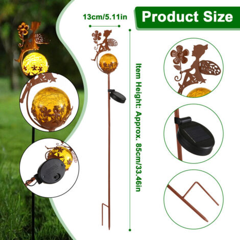 Lampes solaires d'extérieur en forme de paysage féerique pour pelouse, globe en verre craquelé avec piquet en métal, étanche pour jardin, patio, cour, lumière blanche chaude (1/4)