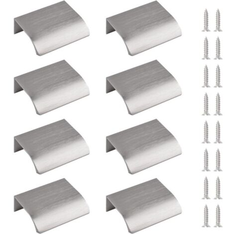 Poignée de tiroir cachée en aluminium – Lot de 8 – Finition nickel brossé – Installation invisible – 50mm pour armoires et tiroirs
