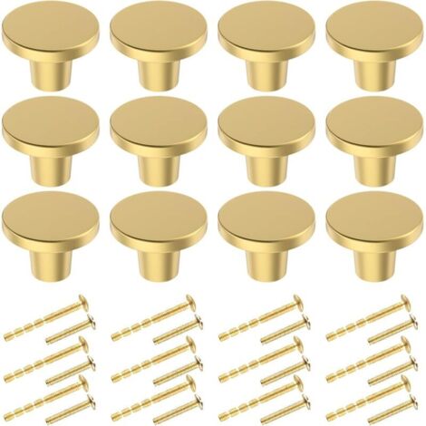 Boutons de Porte, Laiton Rond Boutons de Meuble, 20×25mm Vintage Poignées de Meuble dorée pour Commode, Armoire, Meuble, Porte Placard with Assorted Screws (12, Or) (1/4)