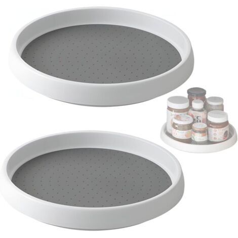 2 Pcs Plateau Tournant Epices Antidérapantes et Stables Plateau Rond pour Armoire Table Placard Réfrigérateur Support à Condiments en Plastique Blanc (1/4)