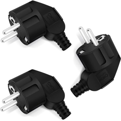 noir Prise prise coudée 3 pièces, prise de contact de protection avec manchon anti-pliage, prise 250V (16A), prise d'alimentation prise coudée extérieur étanche (1/4)
