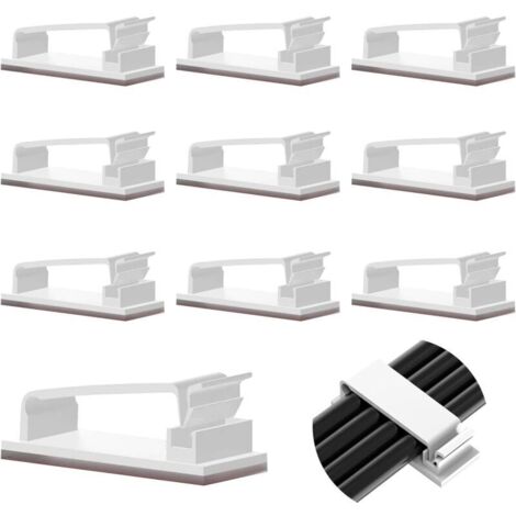 10 clips de gestion de câbles auto-adhésifs, clips durables pour TV, PC, ordinateur portable, câbles Ethernet, bureau à domicile (blanc) (1/4)