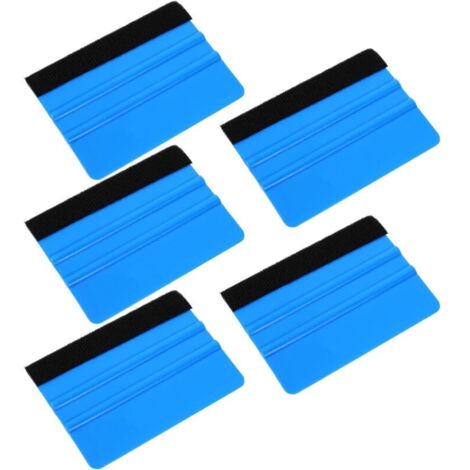 Lot de 5 Raclettes en Plastique Bleu Bord en Feutre 10X7 CM Outil d'Application de Film pour Vitres de Voiture Grattoir à Film Intérieur Auto et Écran Fenêtre Voiture (1/4)
