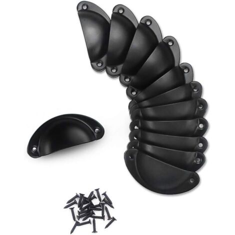 12 Pcs Poignée de Noir Coquille Vintage,Rétro Poignée de Shell Pour Porte Cabinet, Tiroir, Porte-Fer Incurvé Boutons de Porte (24 Vis) (1/4)
