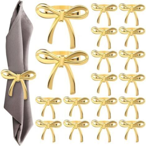 Lot de 18 ronds de serviette en alliage de zinc doré Boucle de serviette Or Napkin Anneaux exquis élégant Anneau de serviette Nœud pour mariages, vacances, fêtes, restaurants