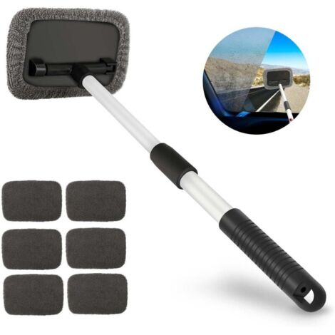 Brosse de Nettoyage de Voiture, Nettoyage de Pare-Brise avec Poignée Télescopique et 6 Tampons en Microfibre, Brosse de Fenêtre Extensible pour Intérieur et Extérieur de Voiture (1/5)