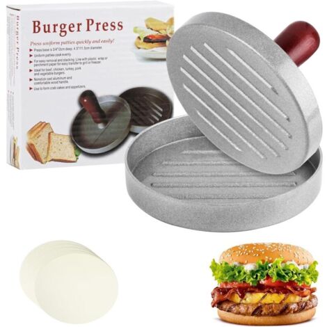 1 PcsPresse à Burger, Presse Steak Haché, Presse Hamburgers, Presses à Hamburger, Moule à Viand Hamburger en Aluminium, Attendrisseurs à Viande pour Patties Barbecue Cuisson + 100 Papier Silicone (1/5)