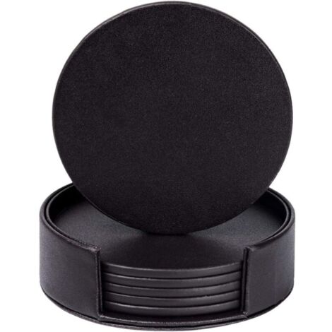 PU Cuir Dessous de verre Noir lot de 6 avec Titulaire pour boire du verre Famille Dessous de verre Ensemble (1/5)