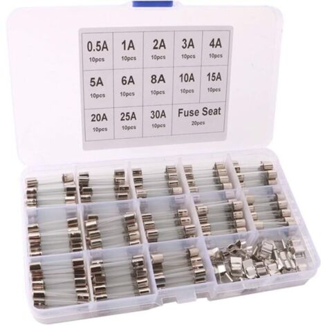 150Pcs 6X30mm Professionnel Voiture Fast-Souffler Verre Tube Fusible Kit: 130Pcs Rapide Coup Verre Tube Fusible + 20Pcs Fusible Siège, avec Transparent Plastique Boîte (1/4)
