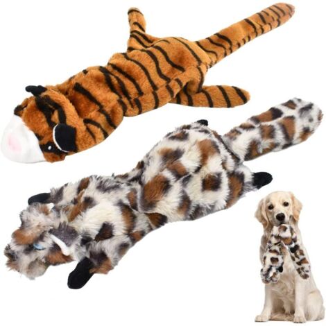 2 Pièces Chiens Jouet à Couinement en Peluche pour Animaux de Compagnie, Mignon Jouets à Mâcher Interactifs avec Dispositif Sonore Dents molaires pour Chats, Chiens et Chiots (Tigre et Léopard) (1/5)