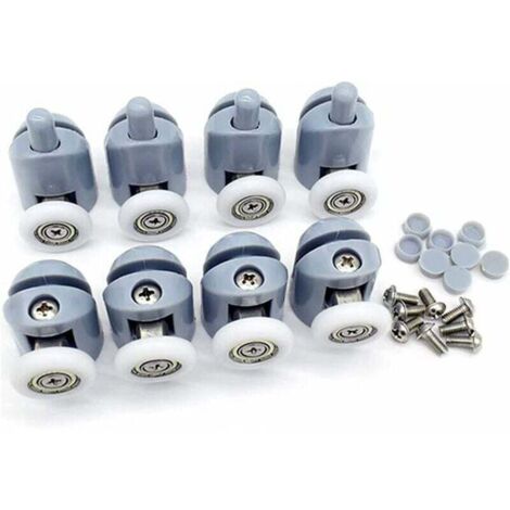 Lot de 8 roulettes pour porte de douche - Pièces de rechange pour porte de douche - 4 roulettes supérieures + 4 roulettes inférieures - 23 mm (1/5)