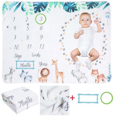 Couverture Mensuelle Bebe, Couverture Etape Couverture Bébé Monthly Milestone Naissance Super Doux de, Cadeau Personnalisé pour Les Fêtes Prénatales, Unisexe (120x100 cm) (1/5)