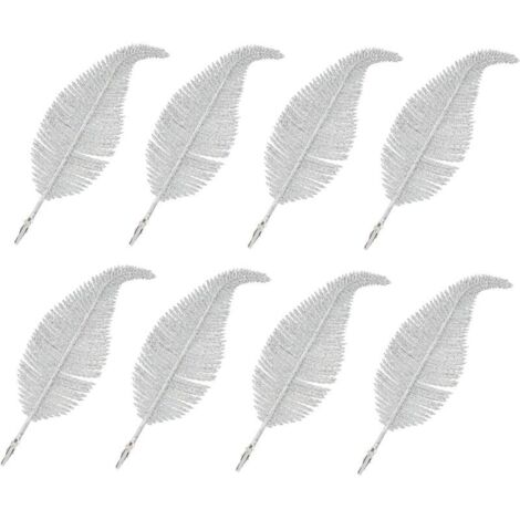8pcs Christmas Tree Topper Feather Clips, Christmas Glitter Feathers, Christmas Home Decoration (Silver) (1/5)