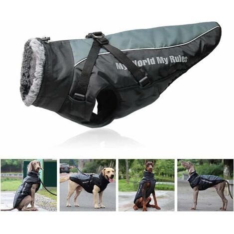 Manteau réversible pour chien 4XL – Imperméable et coupe-vent – Peluche polaire douce – Harnais détachable et éléments réfléchissants (1/5)
