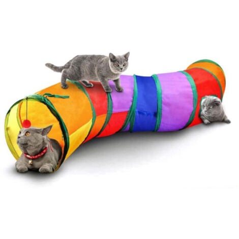 Tunnel interactif pour chat d'intérieur - Jouet pour animaux domestiques - Tunnel de jeu pour chats, chatons, lapins, chiots - Pliable (S-style-arc-en-ciel) (1/5)