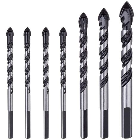 Lot de 7 forets de maçonnerie en carbure de tungstène pour porcelaine, carrelage, béton, mur de brique, verre, miroirs, plastique, maçonnerie et bois (6, 6, 6, 6, 8, 10, 12 mm) (1/5)