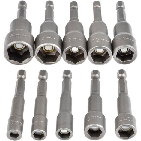 Douille Hexagonale Magnétique 10Pcs Douille Visseuse à Choc 6-15mm, Clés à Douille Magnétique Hexagonale Douille Set Magnétique 1/4 Hexagonale Douille Prise Adaptateur Outil (1/5)