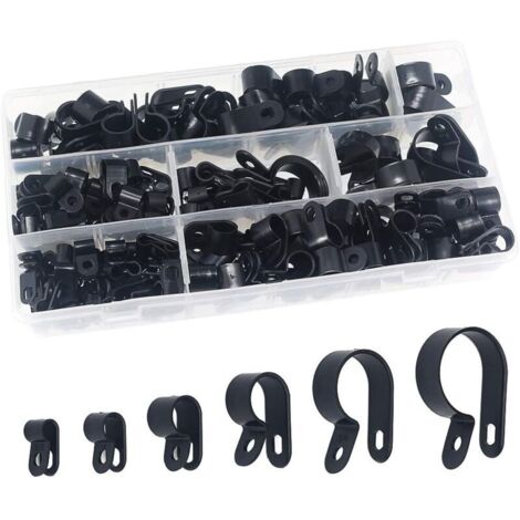Pinces en plastique en nylon 200 pièces - Attaches pour conduits, câbles, gaines et gaines Ø 5/6/10/13/19/23mm (1/4)