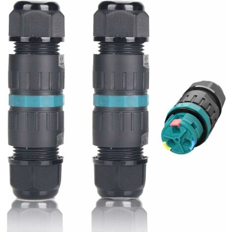 Lot de 2 connecteurs de câbles étanches IP68 Ø9mm-Ø12mm TÜV Manchon de raccordement électrique extérieur 3 broches pour jardin Fond à 2 voies (1/5)