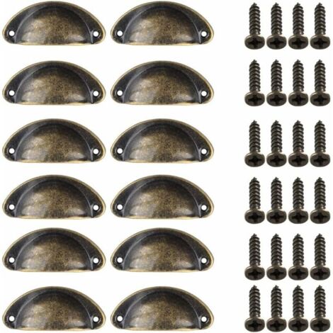 12 Pièces Poignée de Porte Coquille, Rétro Poignées de Porte, Poignées de Meubles Traditionnelles en Demi Lune Avec Vis, pour Tiroir, Armoire, Commode (Bronze) (1/5)