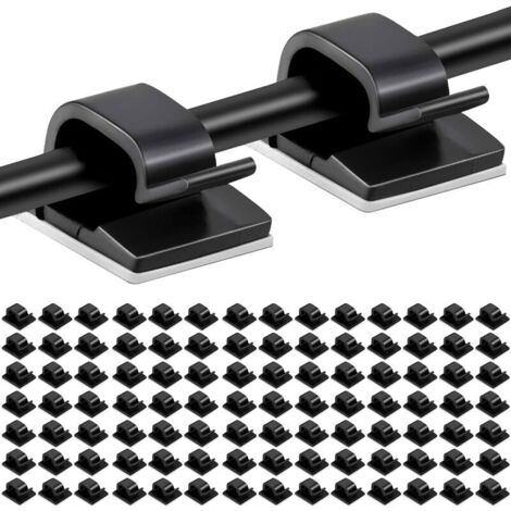 100pcs Clips Câbles Adhésifs Gestion de Câble Support Organiseur de Fils Électriques Plastique Organisateurs de Cordon de Câble Clip pour Fixer des Câbles noirs (1/5)