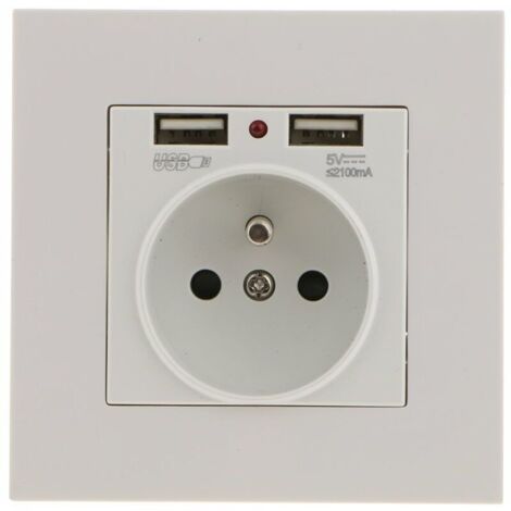 Prise Murale, Prise Electrique Murale avec Double USB 5V/2100mA, Prise Encastrable avec 2 Ports de USB Pratique et Manialble (1/5)