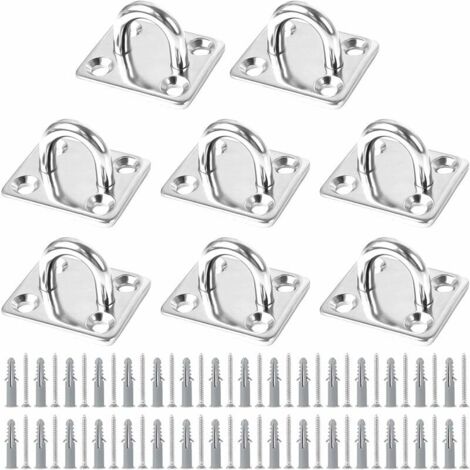 8 PCS Plaque Oeillet Acier Inoxydable, Plaque à Oeillet Fixation pour Voile d'Ombrage Plaque à Œillets en Acier Inoxydable pour Bateau Plafond Mural Balançoire Hamac Marine (1/5)