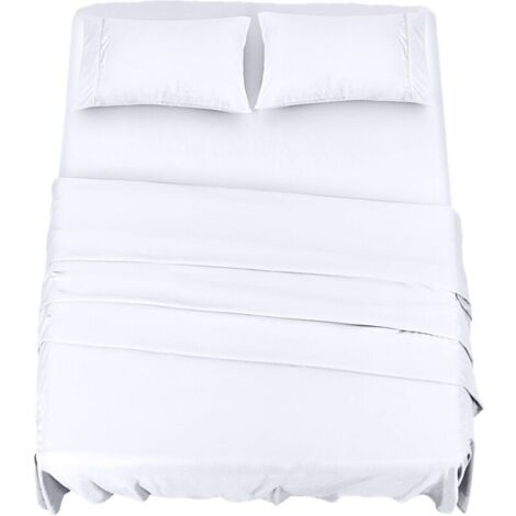 Polyester Microfibre Parure de lit (4 pièces, Blanc) - 1 Drap Housse 150x200cm, 1 Drap Plat 266x259cm et 2 Taies d'oreiller 50x75cm