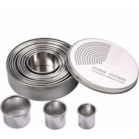 12PCS Emporte Piece Rond Cercle Patisserie Emporte pièces Cuisine pour Biscuits Pâtes à Sucre Gâteaux Emporte Piece Biscuit Cookie Cutter (1/5)